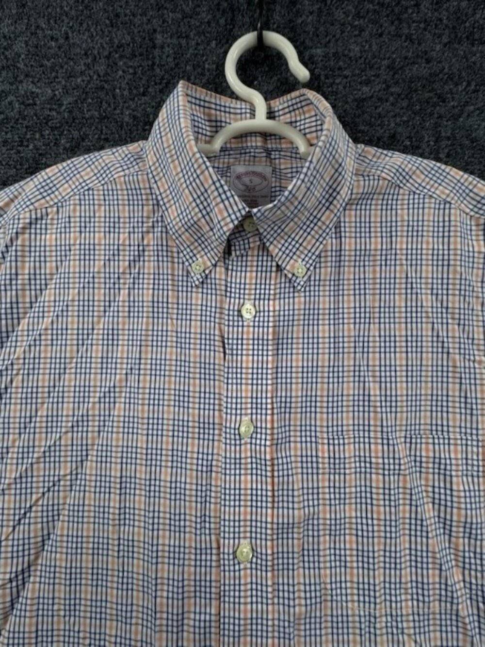 Brooks Brothers Blue Orange Check Small Cotton Short Sleeve Non-Iron Button-Down